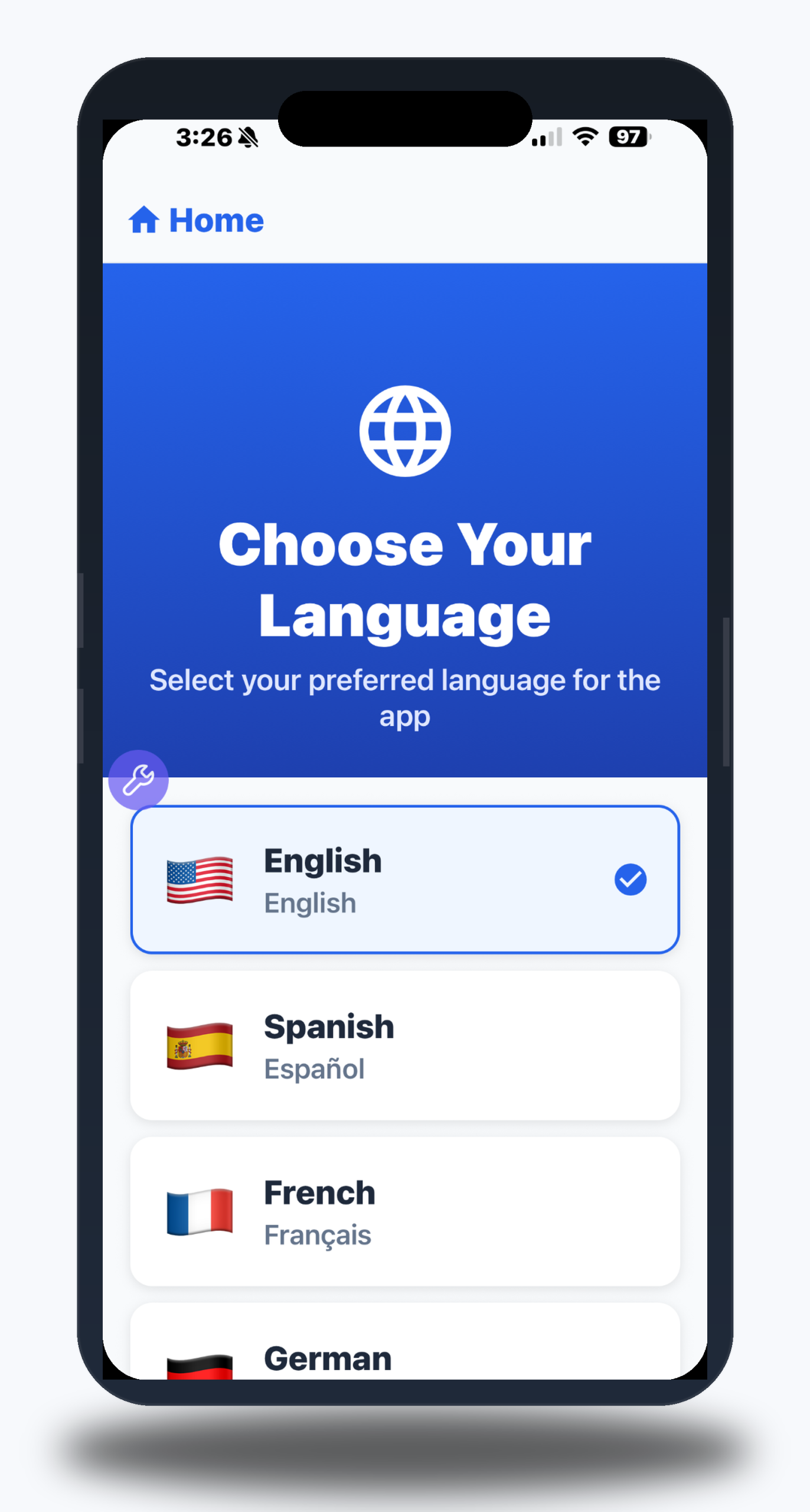 Language selection on iPhone