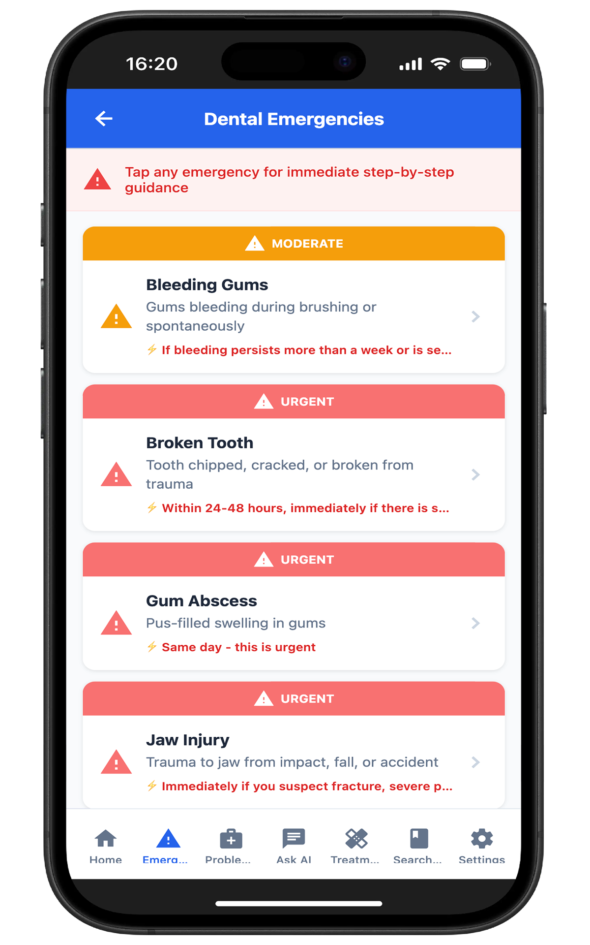 Dental emergencies list