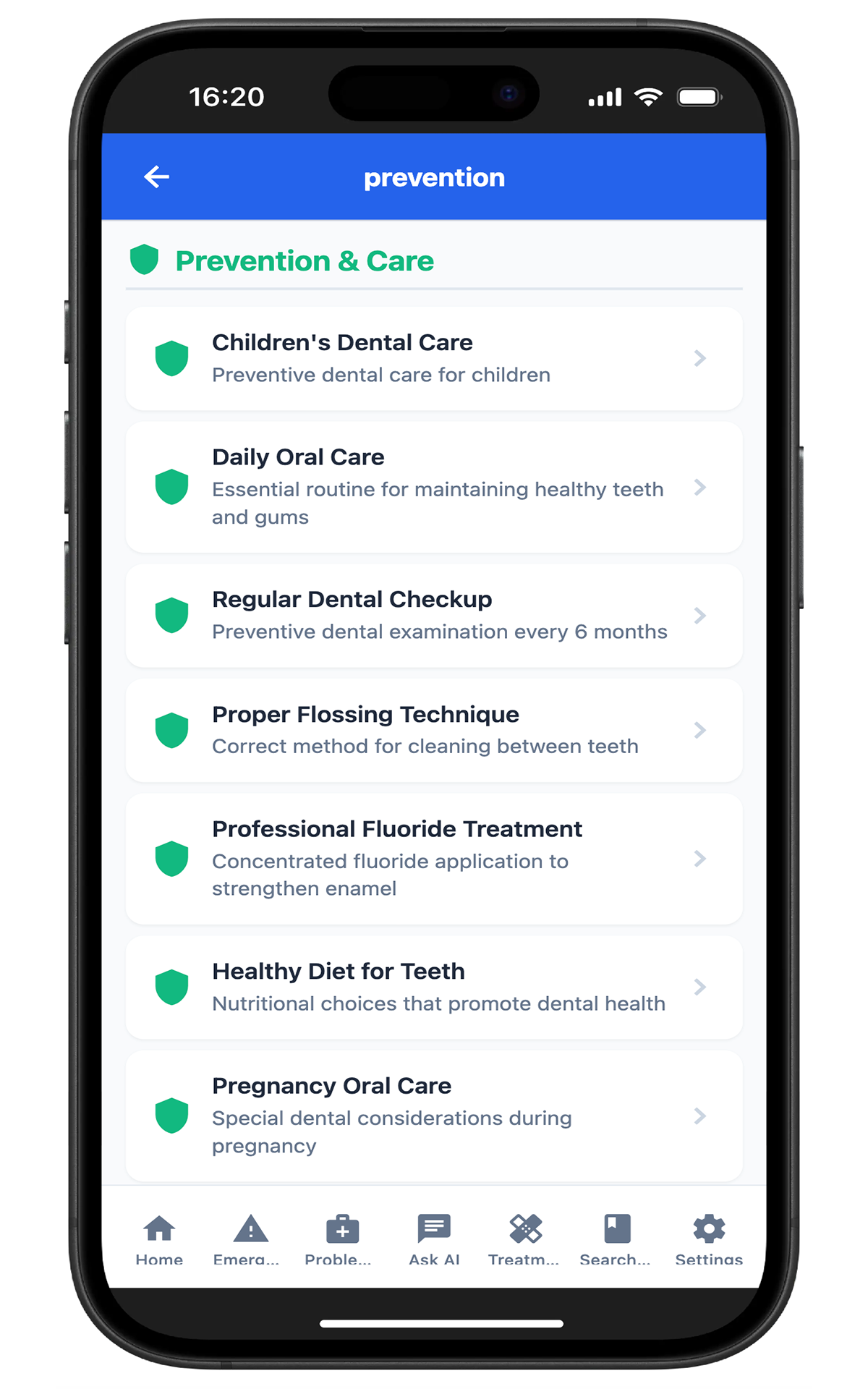 Prevention and care list